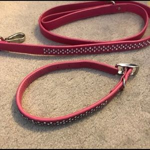 Pink Leather & Bling Dog Leash & Collar Set